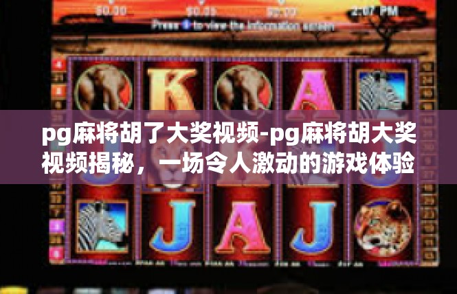pg麻将胡了大奖视频-pg麻将胡大奖视频揭秘，一场令人激动的游戏体验-pg麻将胡了大奖视频